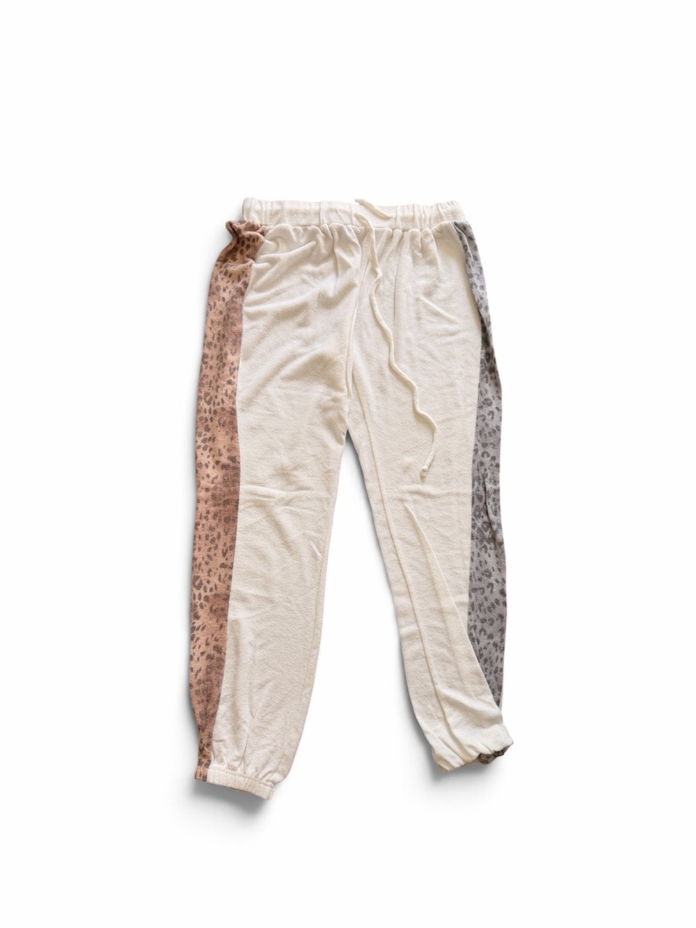 Ocean Drive Cream Joggers with Leopard Side Stripes in Tan and Gray